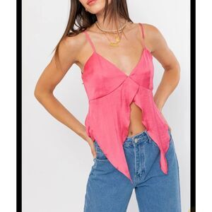 Hazel Boutique Womens Pink Asymmetrical Crop Top Size Medium‎